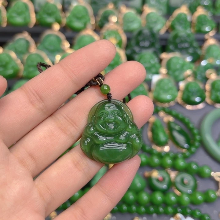 颈饰未镶嵌和田玉（碧玉）特价30冰绿猫佛公