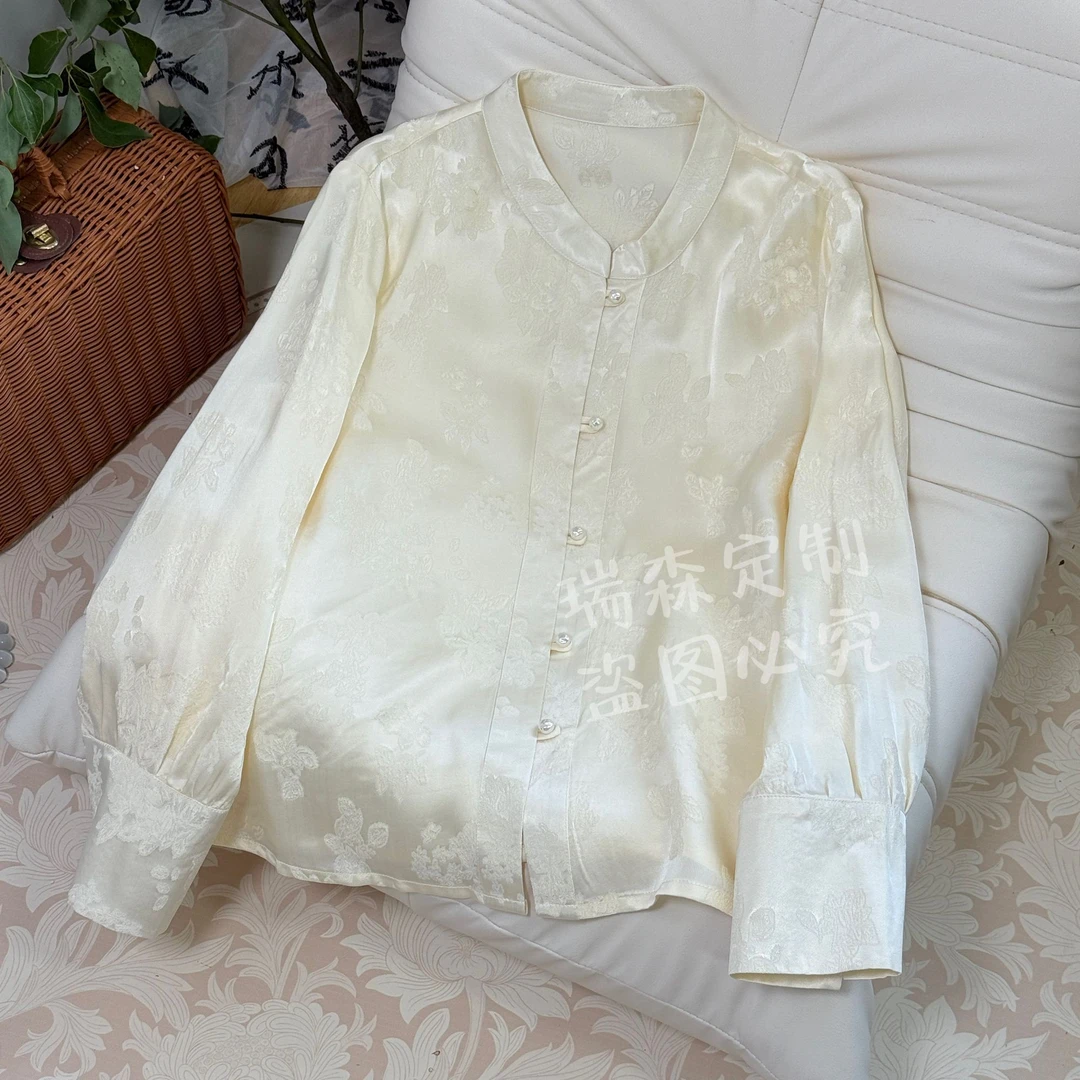 774 100%真丝国风新中式立领长袖衬衫百搭气质-胸围100-衣长58