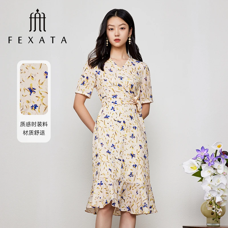 【粉丝专享】FEXATA斐格思印花裙系带法式田园浪漫茶歇裙连衣裙