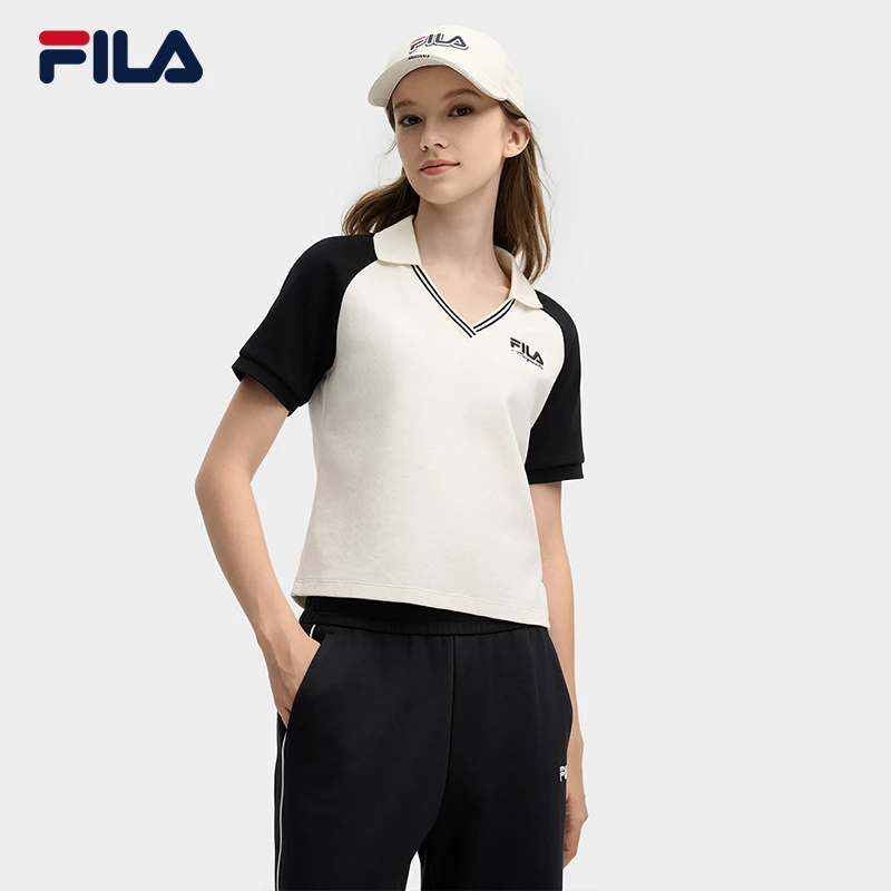 FILA斐乐针织短袖POLO衫2025女新款简约翻领上衣短袖F11W519105F