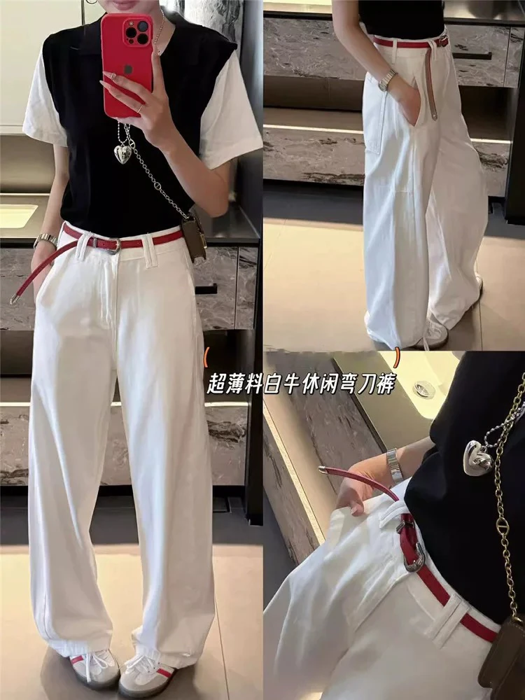 美美推荐3562新款百搭天丝混纺韩版显瘦牛仔阔腿裤