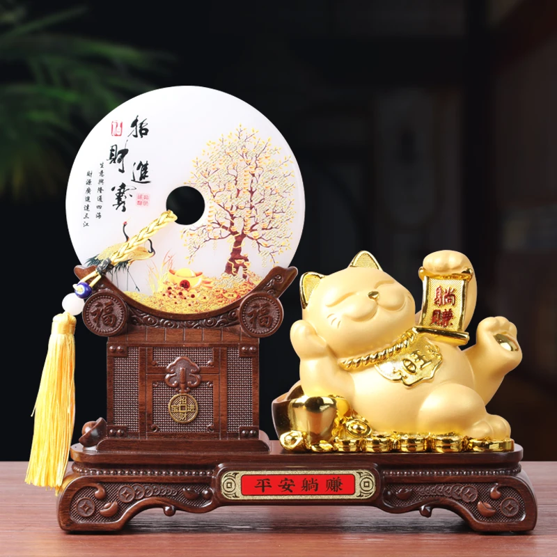 平安扣摆件平安躺赚招财猫客厅办公室前台装饰品店铺乔迁开业礼物