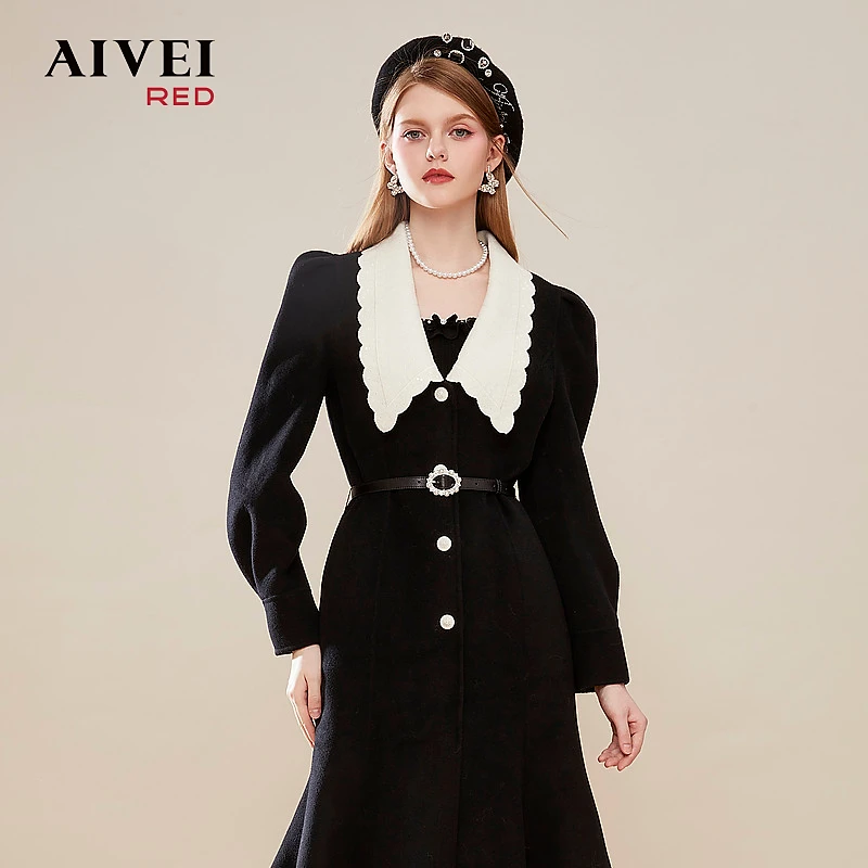 AIVEI艾薇年新优雅名媛毛面呢绵羊毛大衣Q0660046