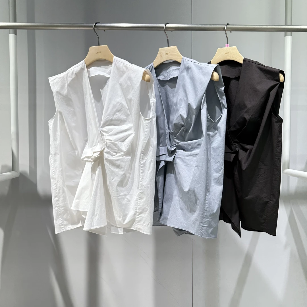 原单商场同款2025夏新款无袖简约衬衫5214080