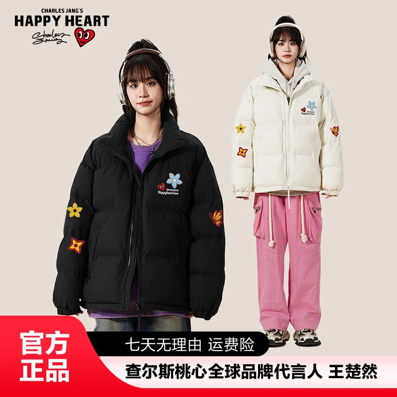 查尔斯桃心 花朵印花棉服YKK拉链男女同款冬季保暖休闲宽松