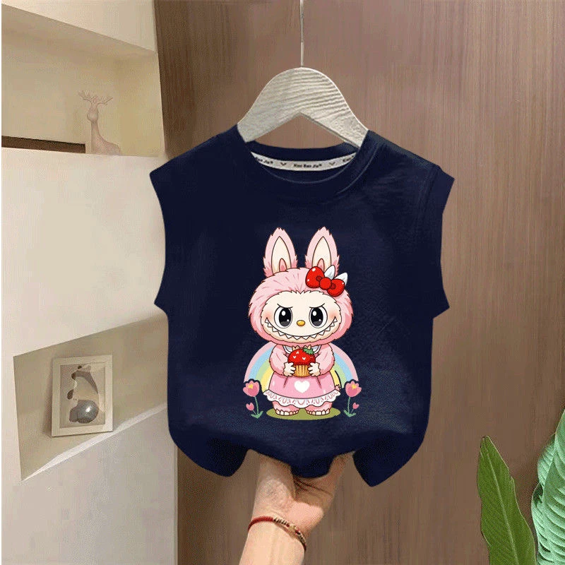 夏季新款中小童韩系ins风上衣t恤男女童宝宝甜美拉布布纯棉背心衫