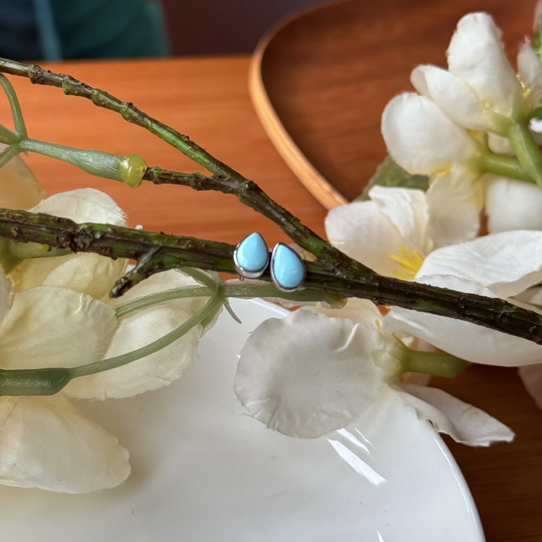 绿松石水滴S925银镶耳钉