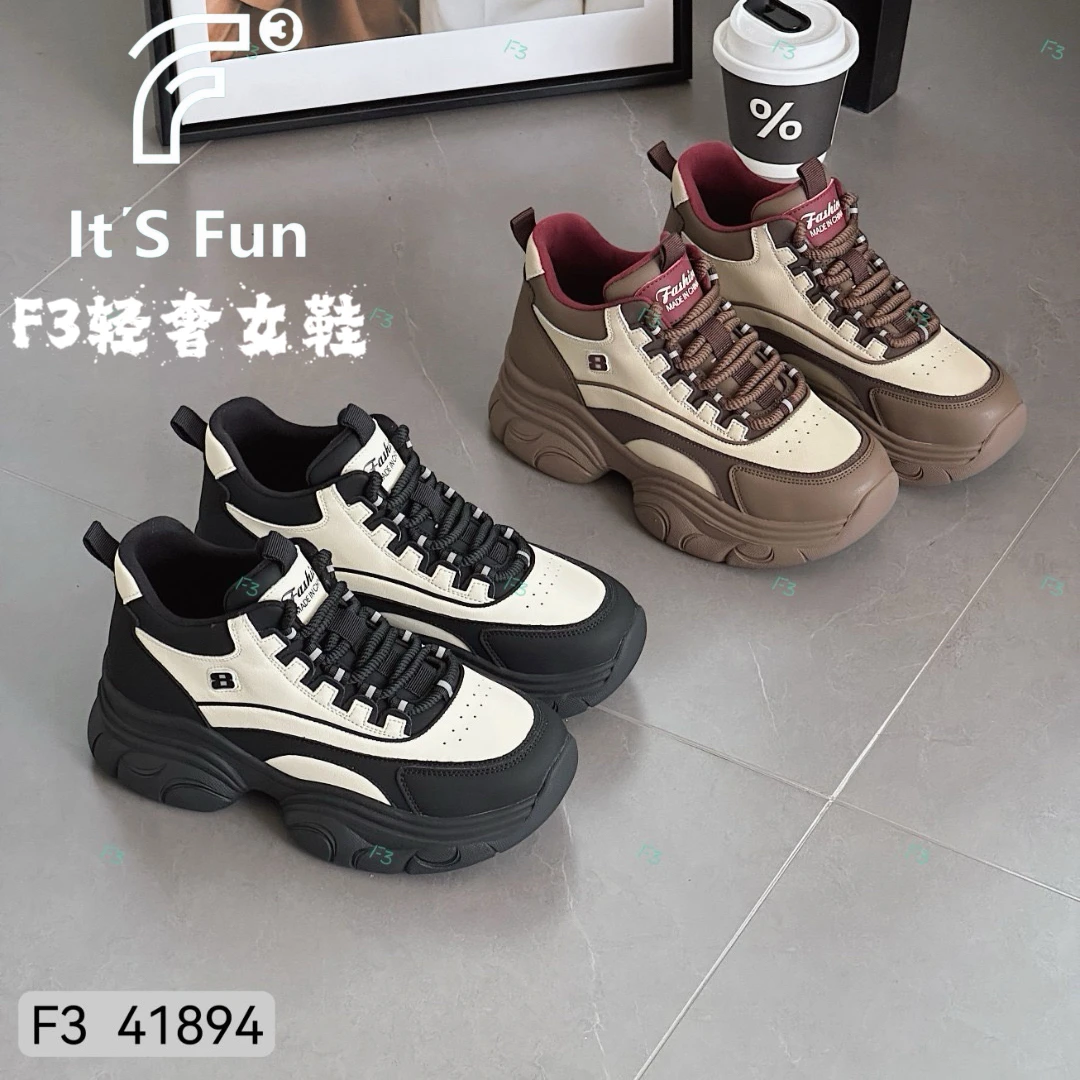 F3轻奢女鞋老爹鞋时尚休闲鞋高帮厚底运动鞋女鞋轻奢时尚冬款加绒