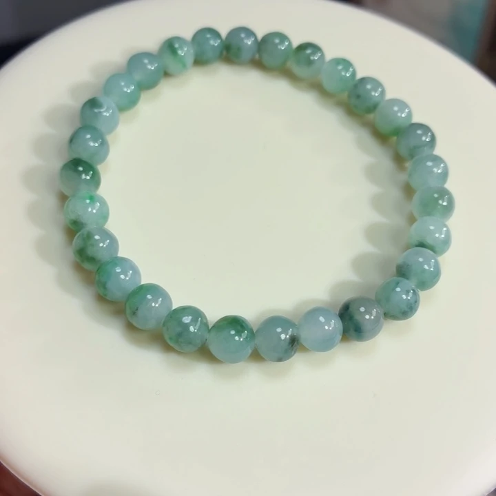 翡翠未镶嵌手链冰胶蓝绿飘卡6.8