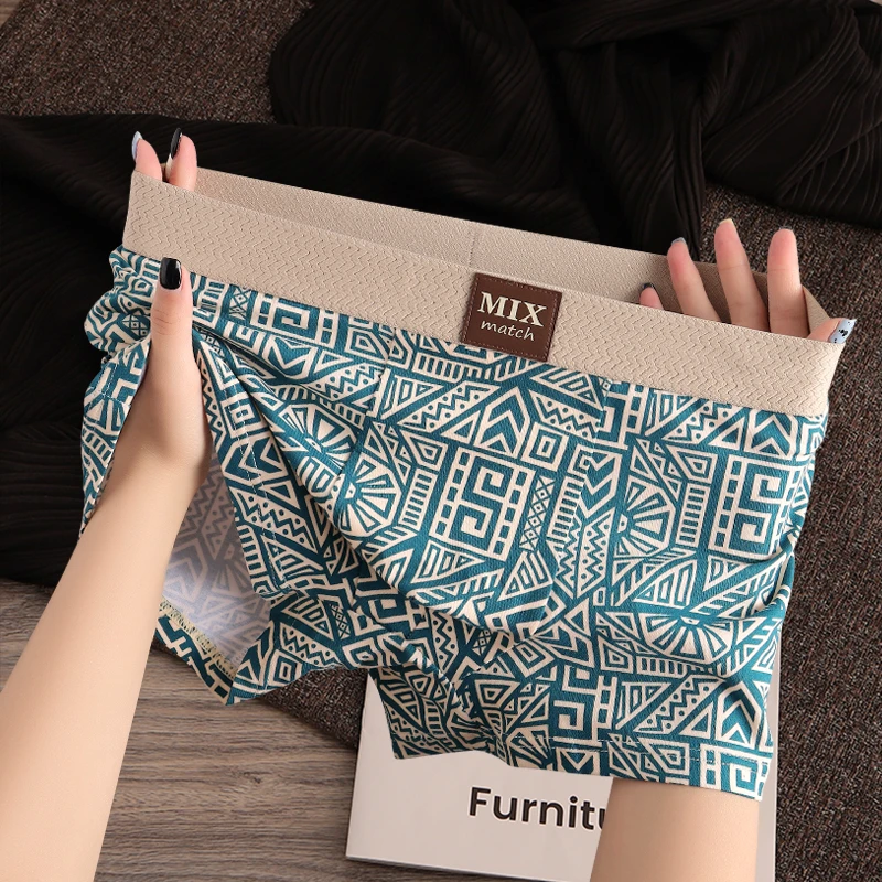 美式复古民族风男士棉质内裤男生几何印花平角裤衩青年时尚四角裤