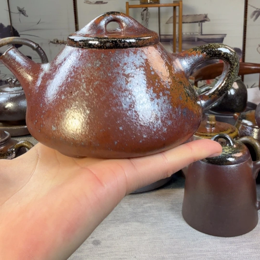 壶柴烧紫砂石瓢壶