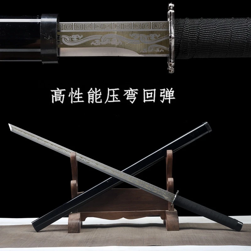 【墨龙一体唐横刀】回火淬火锰钢唐横轨道钢工艺品宝剑真剑未开刃