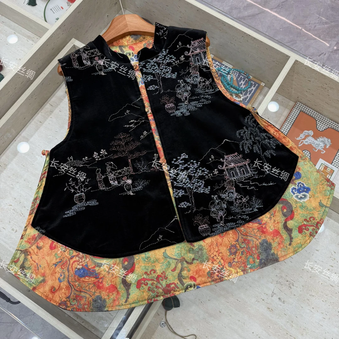 【长安】新中式双面穿重工刺绣盘扣设计感马甲女FY482806