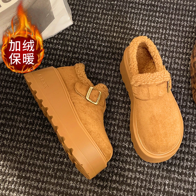 毛毛圈勃肯棉鞋女加绒7cm厚底2025年冬新款羊羔毛保暖雪地靴