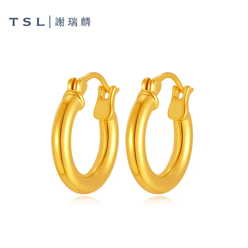TSL/谢瑞麟计价足金5D镜面马蹄黄金耳环2025网红爆款时尚耳圈