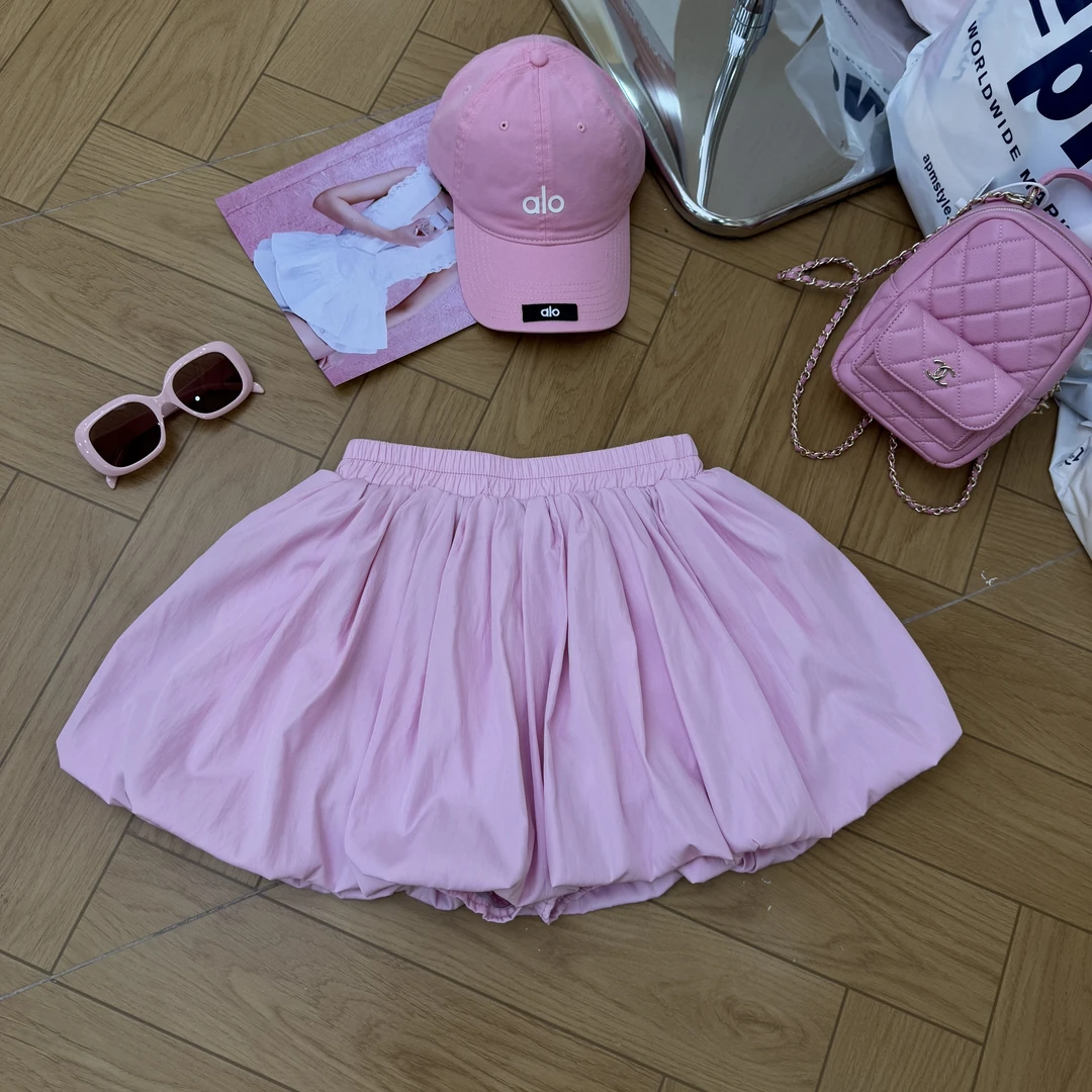 【沐沐】蓬蓬花苞短裙女夏季高腰显瘦辣妹防走光a字百褶短裙