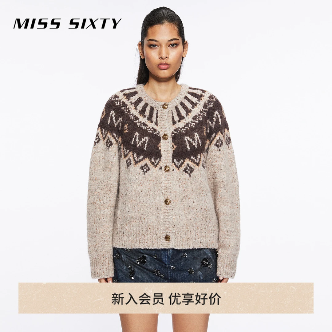 Miss Sixty冬季新款针织外套女费尔岛提花复古毛衣慵懒百搭