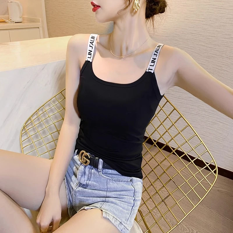 黑色字母吊带背心女内搭修身夏季2025新款设计感别致无袖外穿上衣