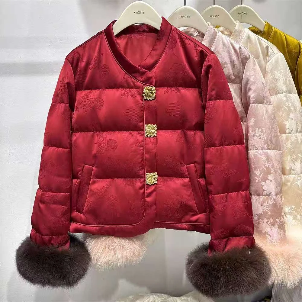 新中式钻石扣暗花国风年货战袍棉服外套8820