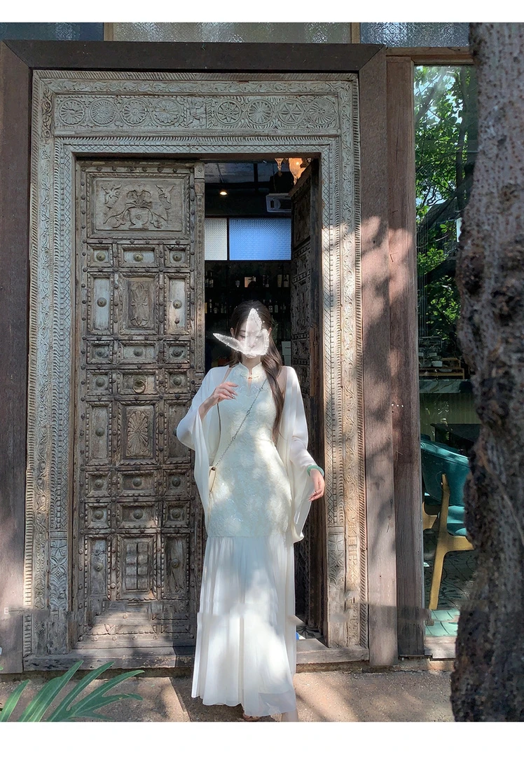 现货秒发---中式国风流仙长裙春夏收腰显瘦温柔气质白月光旗袍