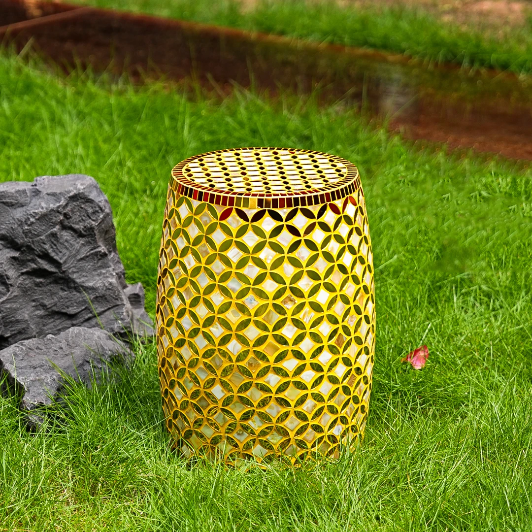 【本尼家】BJ65金色鼓凳玻璃钢雕塑贝壳镜片镶嵌装饰换鞋凳摆件