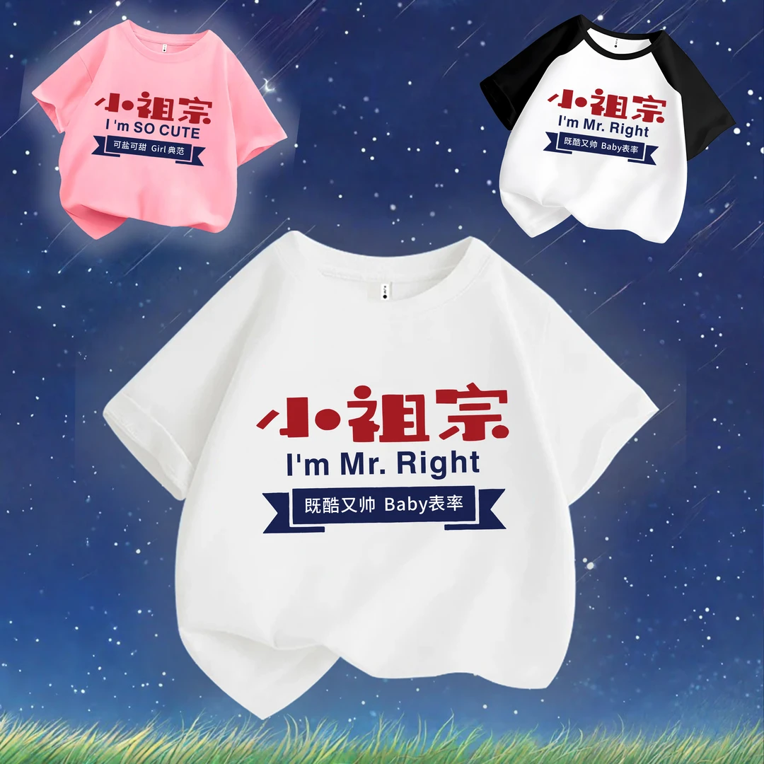 Baby表率小祖宗文字t恤喜居麦圆领纯棉短袖儿童出游夏季ins趣味