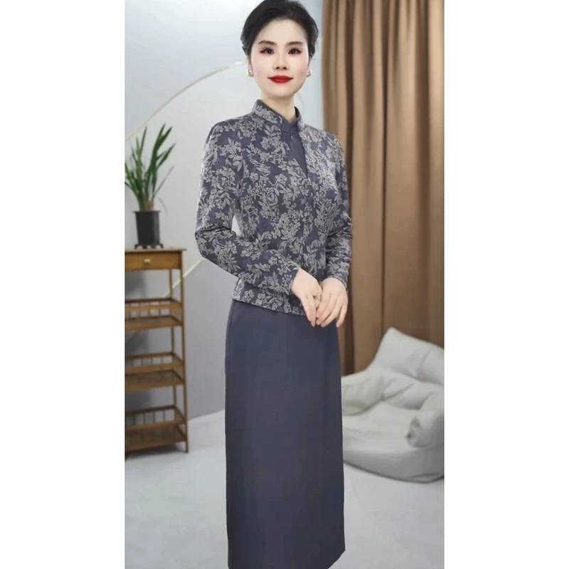 新款妈妈装洋气时尚减龄修身遮肉ins中式连衣裙气质长袖秋冬优雅