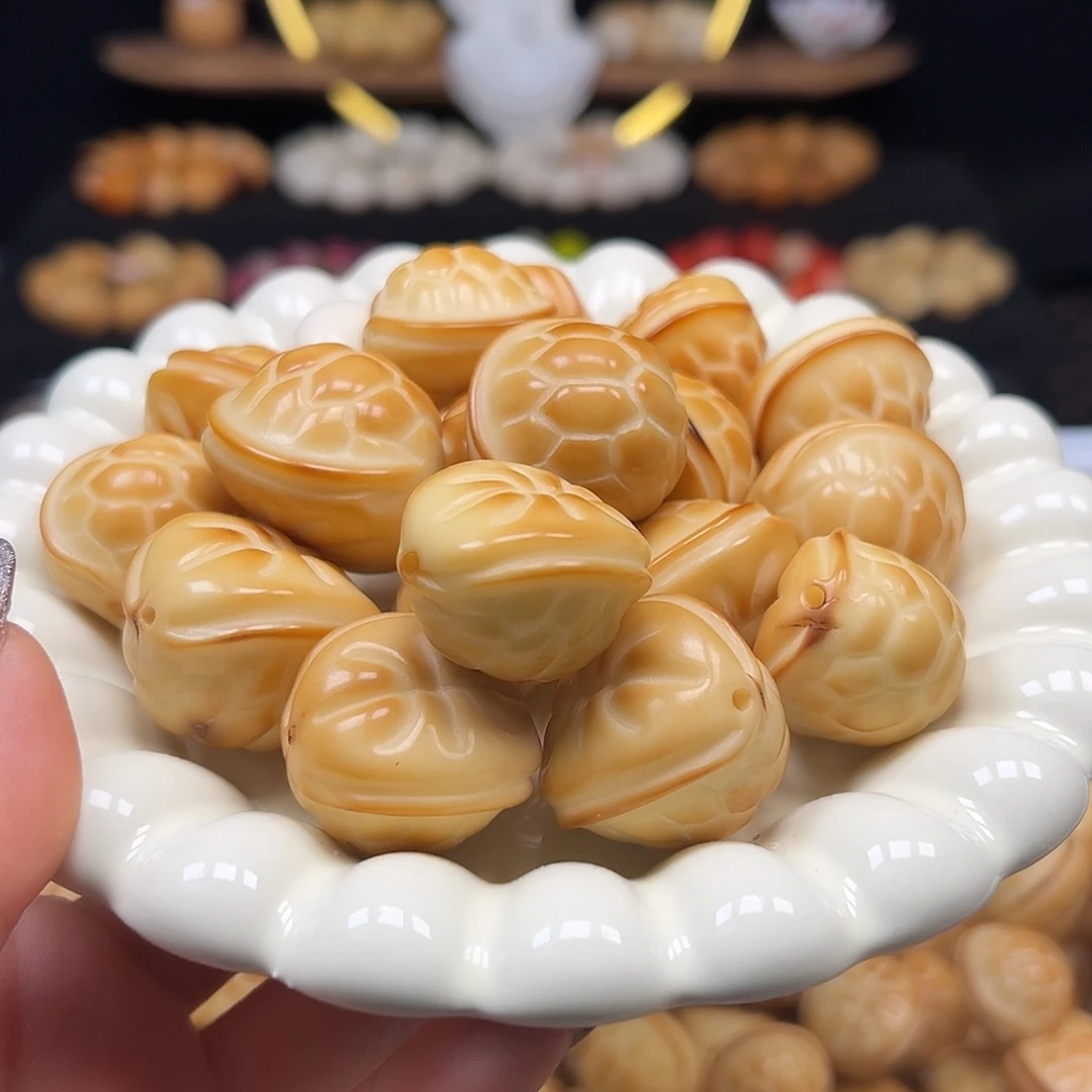 手串菩提根/象牙果瑕疵炭烤富甲一方10颗有裂配大小