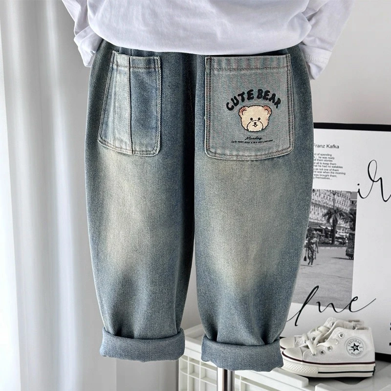 儿童软牛仔裤春秋款2025新款男孩宝宝潮帅气宽松男孩裤子男童