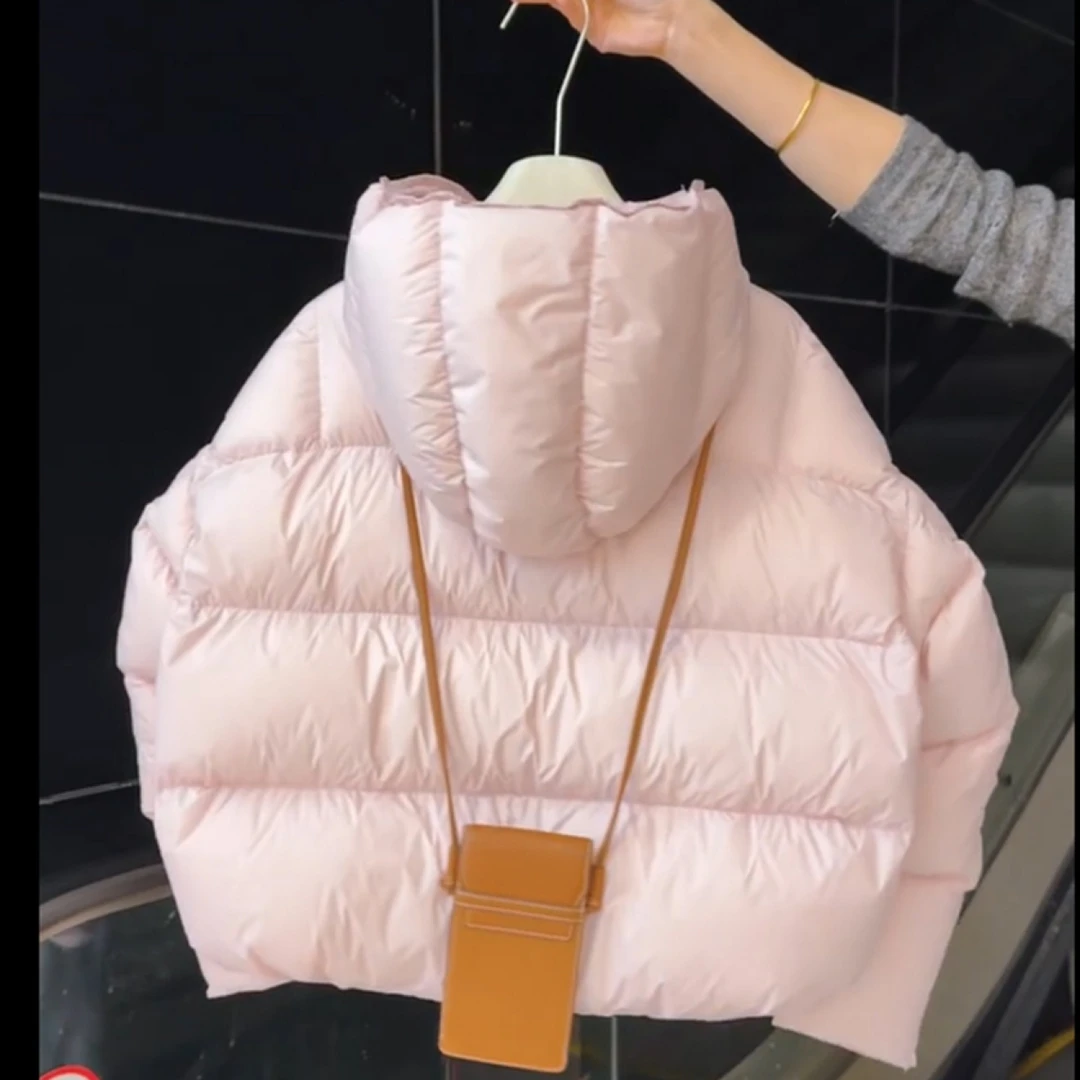 2025新款连帽短款粉色羽绒服女冬季潮流今年流行保暖加厚面包服