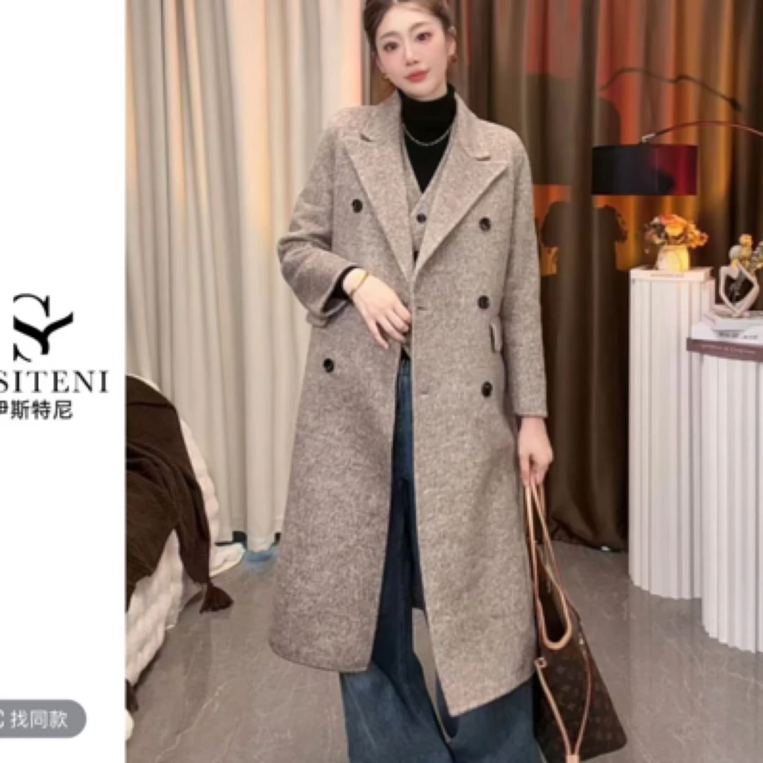 新款真两件套大衣中长款韩版大衣+马甲二件毛呢外套
