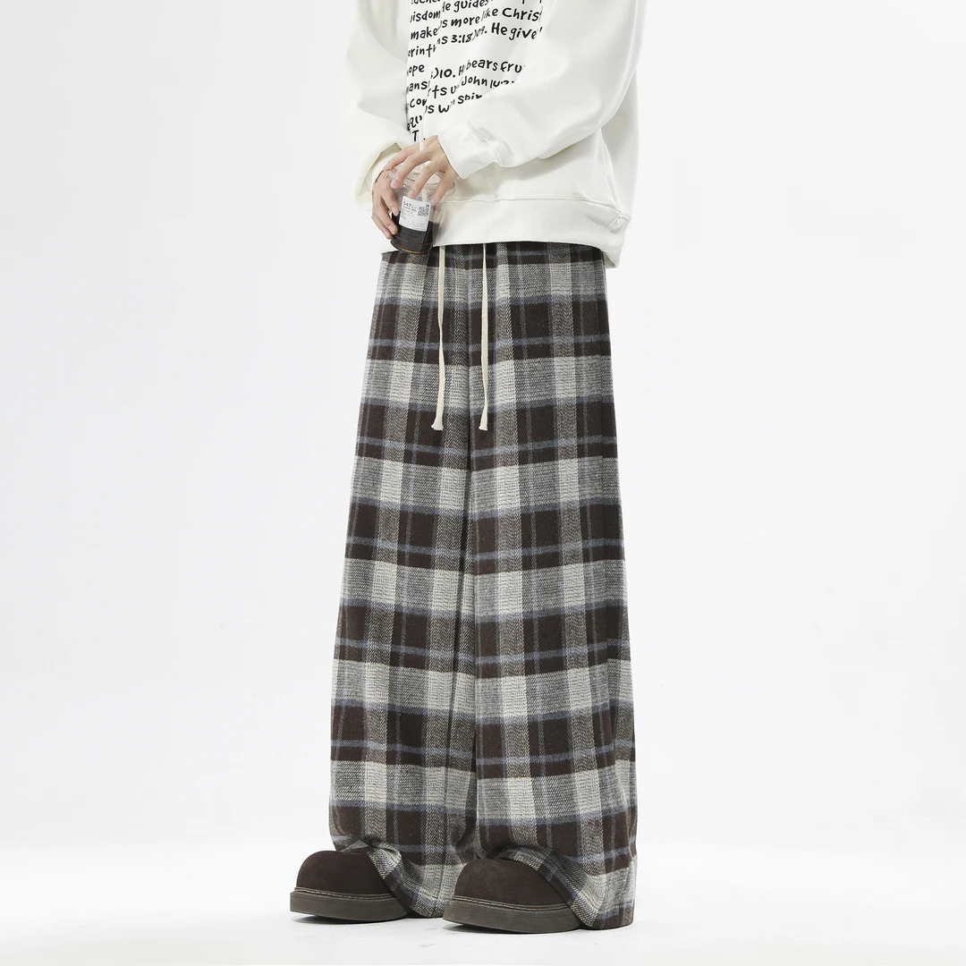 MTVO秋季新款格子休闲百搭时尚裤子韩系慵懒复古潮流长裤男女同款