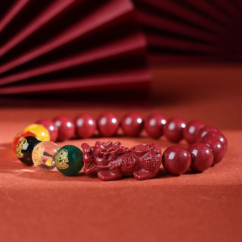 含辰砂工艺品含辰砂工艺品朱砂紫金砂五路财神加貔貅款手链