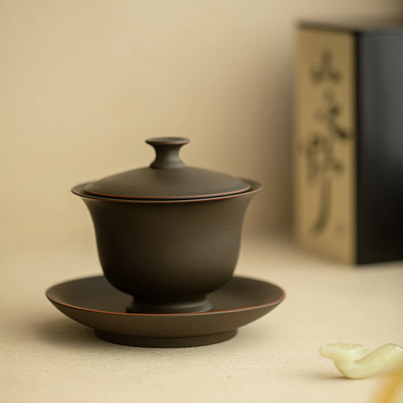 紫陶三才盖碗家用泡茶碗高档中式大号泡茶器功夫茶具茶盏 A12775