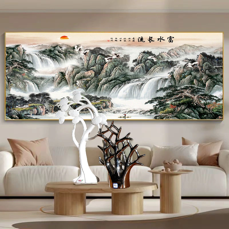 新款山水画富水长流满钻全贴魔方圆钻石画卧室客厅旭日东升贴钻画