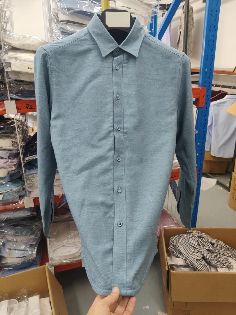 品牌撤柜剪标-春秋款蓝灰色碎花加绒加厚款男士休闲百搭长袖衬衫