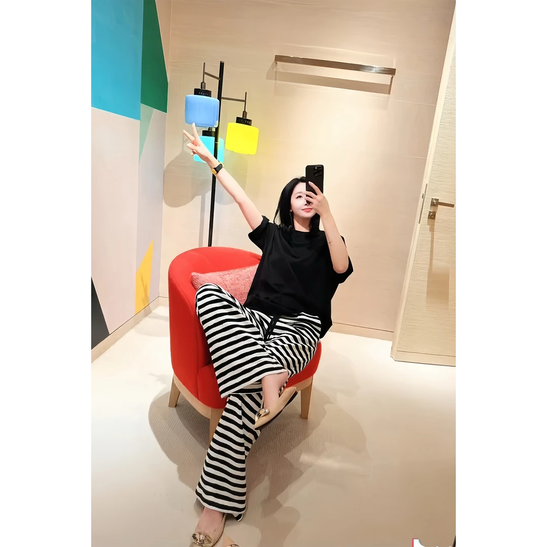 DR杨圣坤+2025新款 春季复古阔腿直筒休闲条纹裤YM2502-1924