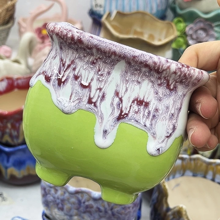 多肉绿植陶瓷花盆9.9包邮，有孔