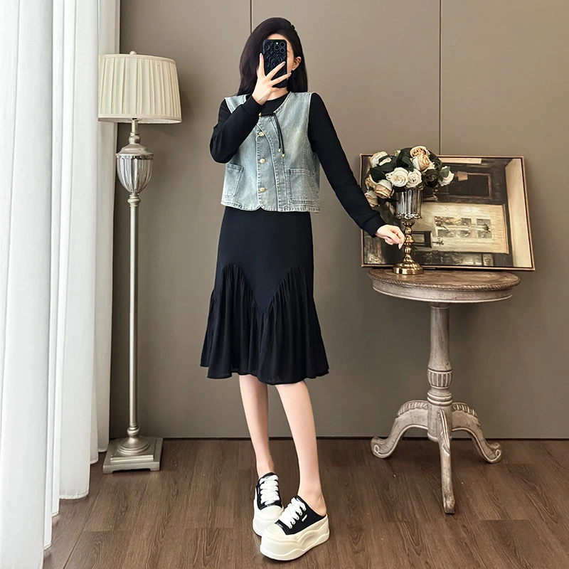 2025春秋时尚休闲运动套装女高级感洋气减龄牛仔马甲穿搭一整套