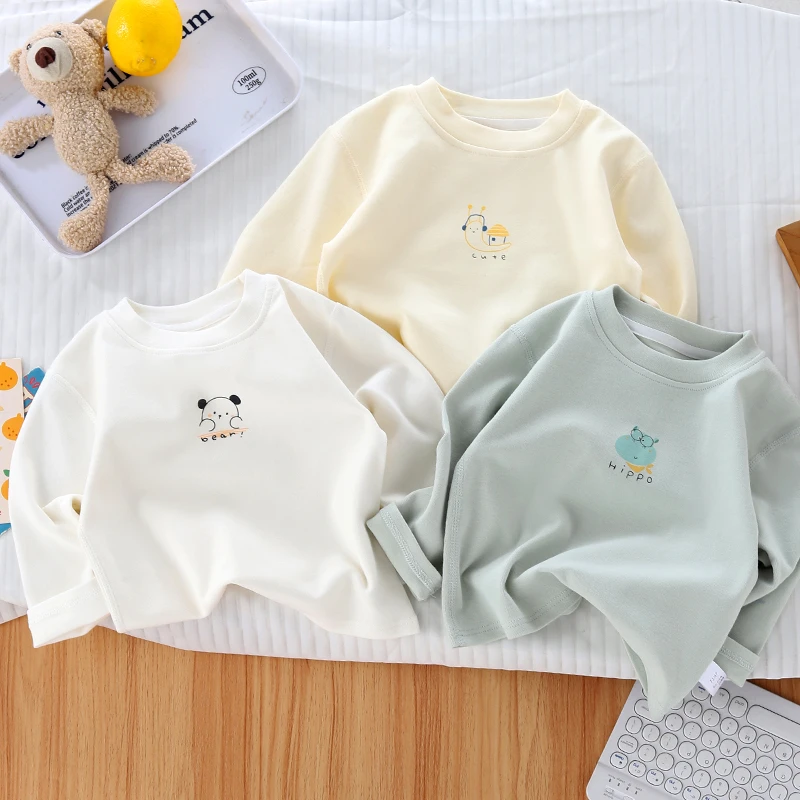 宝宝打底衫春秋季纯棉a类男女儿童长袖t恤白色内搭婴儿长袖上衣服