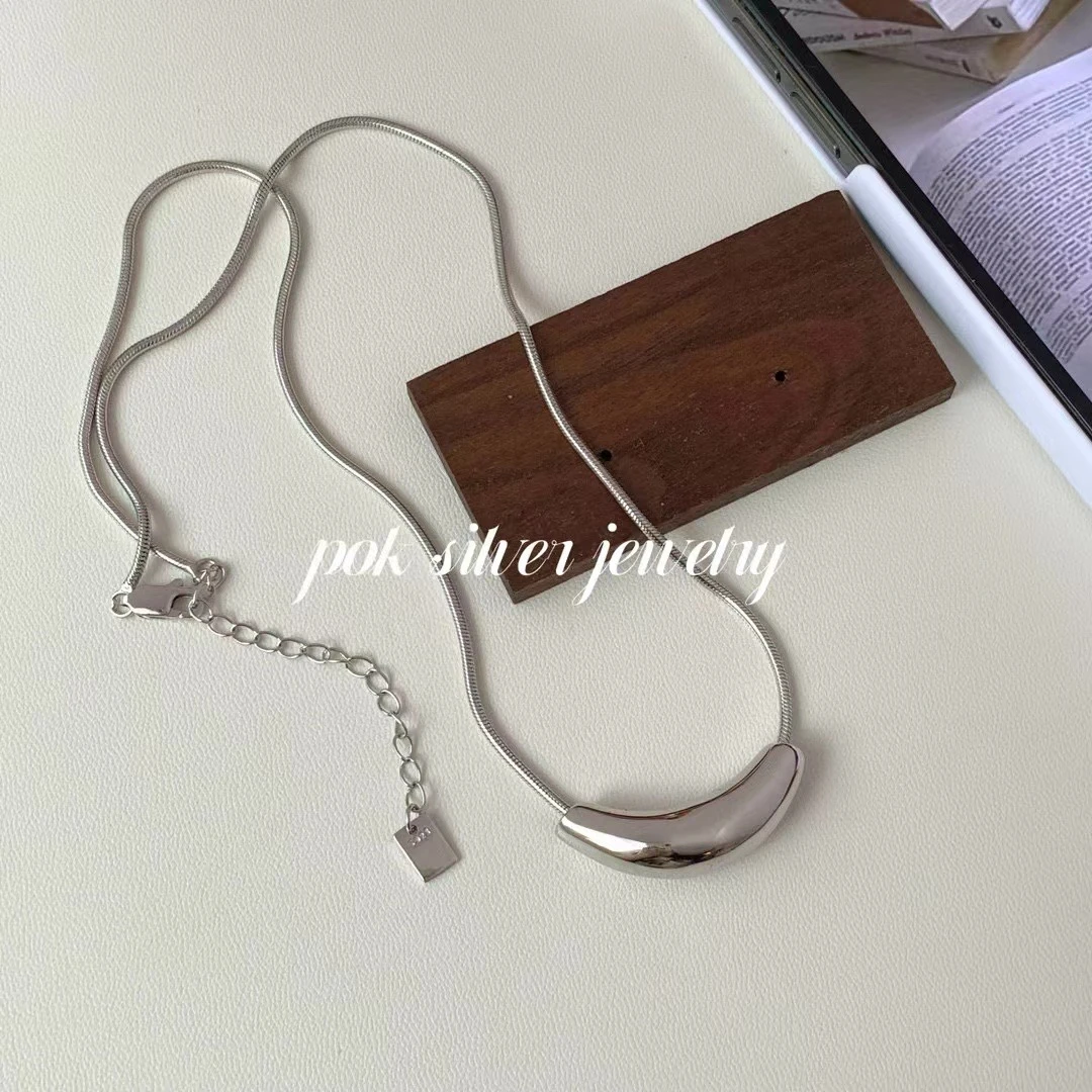 坠链均925银 925银轻奢小众简约百搭水滴微笑吊坠项链45+5cm