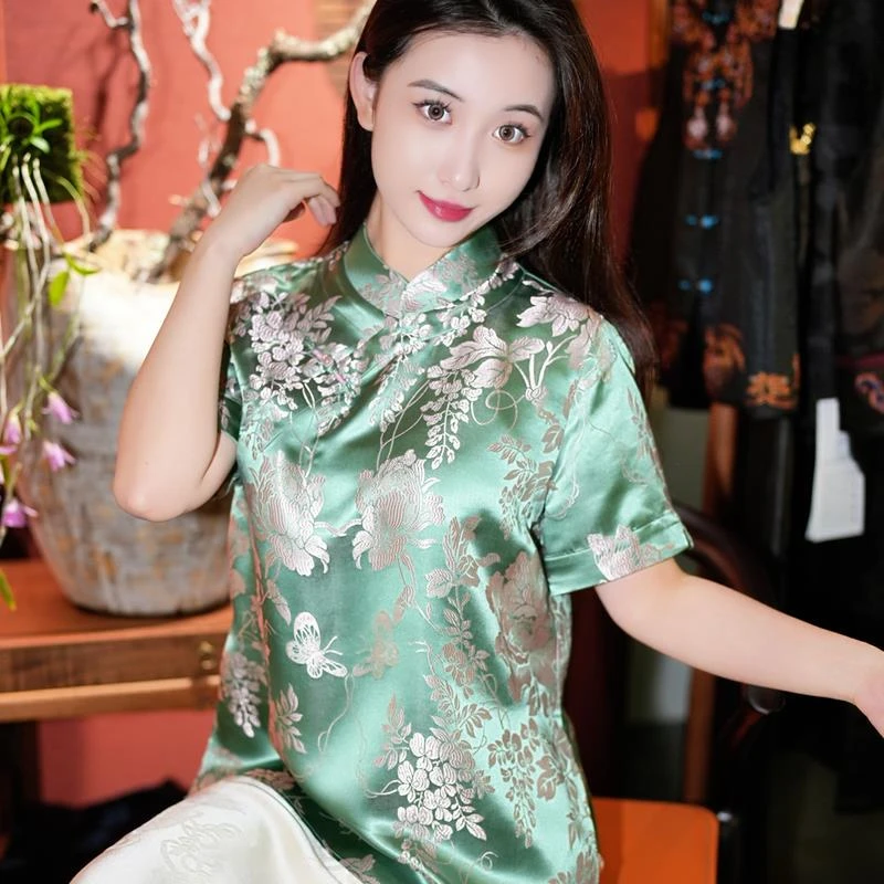 蓝大【珐琅】新中式桑蚕丝短袖7711