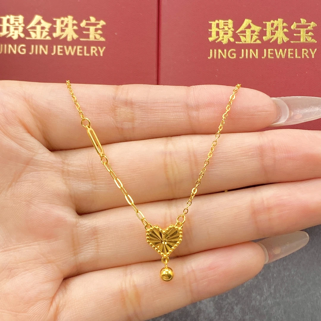 璟金珠宝足金999黄金精致镭射爱心项链套链有延长链金重4.88g