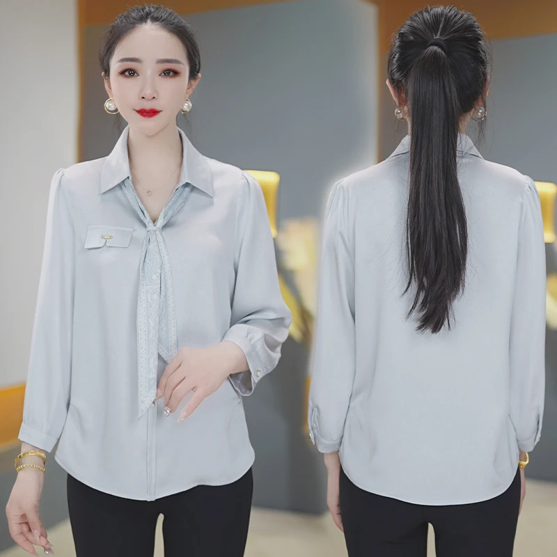 【高货定制】B515图片色翻领套头衬衫2025春装新款洋气小衫气质上衣