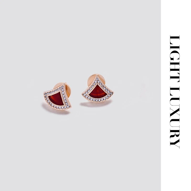 铜合金合成锆石耳饰 46759 红色百搭小裙子耳钉  耳环女 经典