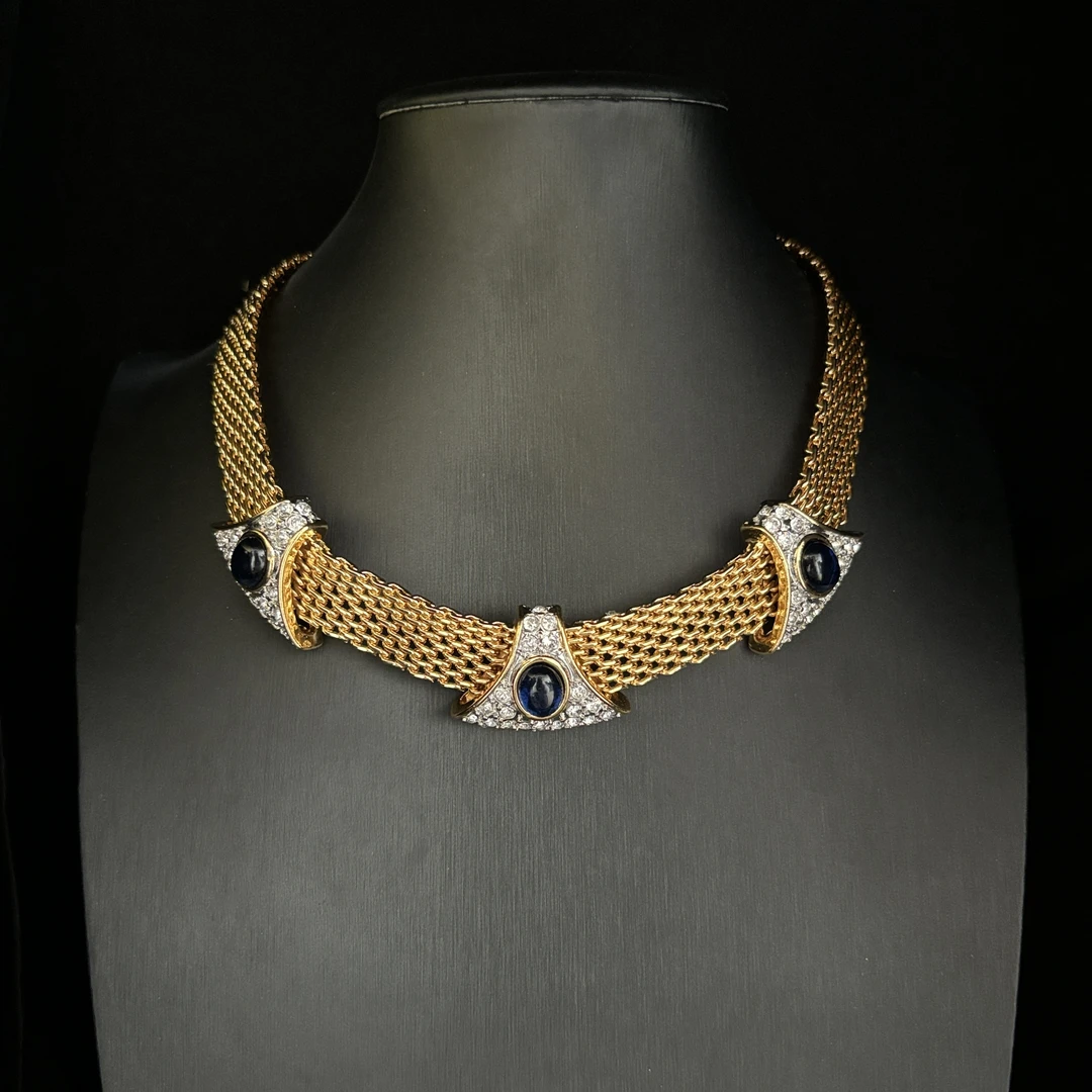 合金玻璃项链 W气质现代风复古时尚欧美手工金色颈链