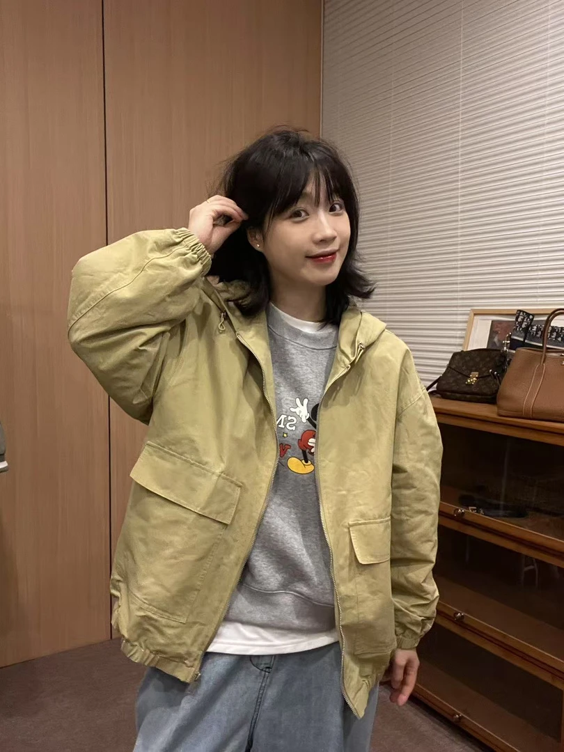 Sevbasks 七七家韩版黄色连帽基础简约休闲棉感满满小外套