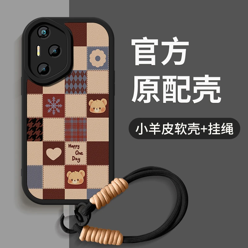 格子小熊适用华为荣耀400手机壳新款honor400pro带挂绳硅胶保护套