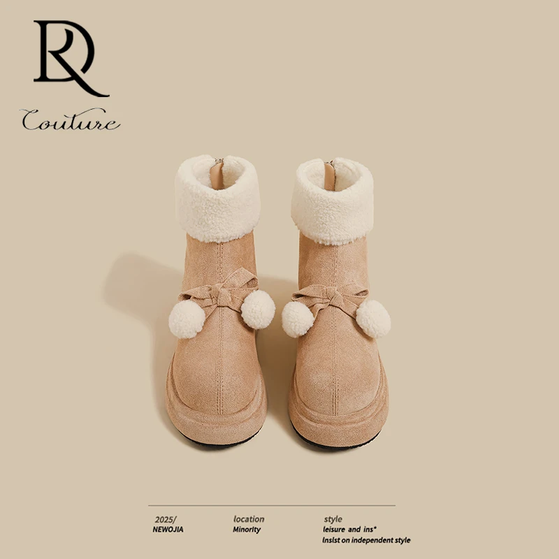 【DR轻奢正品】韩系保暖！棕色雪地靴女2025秋冬可爱毛球
