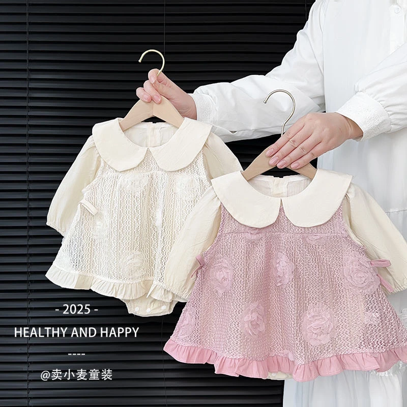 女宝宝春装洋气连衣裙套装小女童甜美公主裙百天周岁婴儿包屁裙子